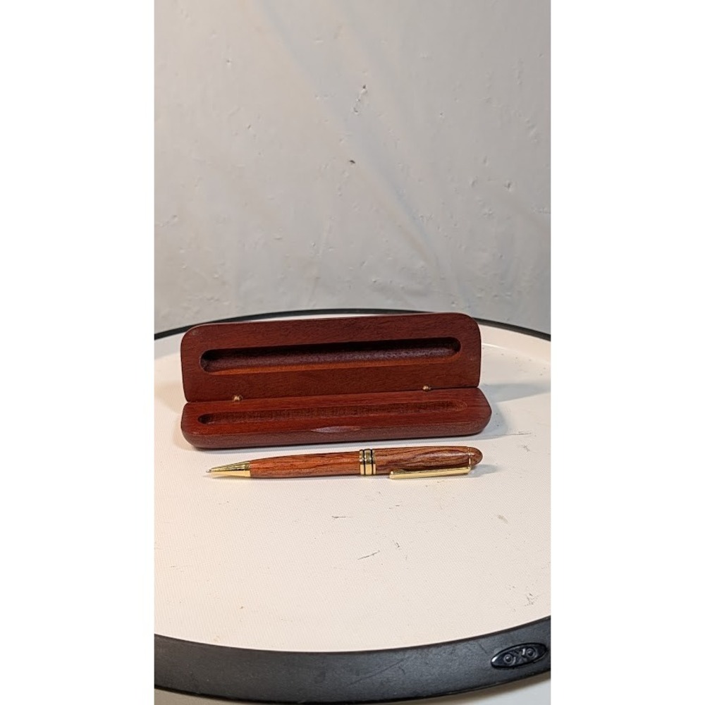 Unbranded Wooden Ballpoint‎ Pen Unisex OS Brown Good Handcrafted Gold Trim Case